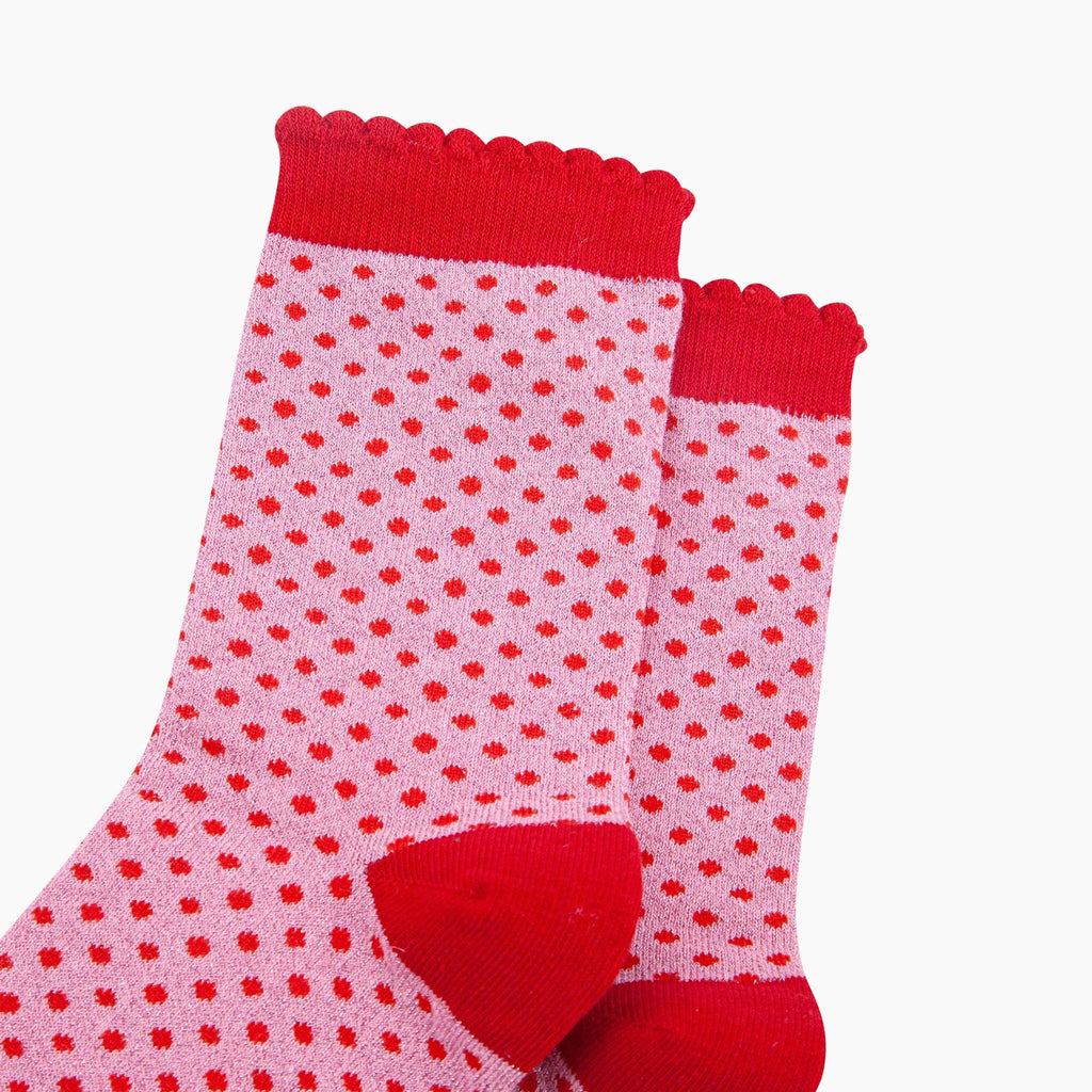 Polka Dot Cotton Glitter Socks in Pink/Red: UK 3-7 | EU 36-40 | US 5-9