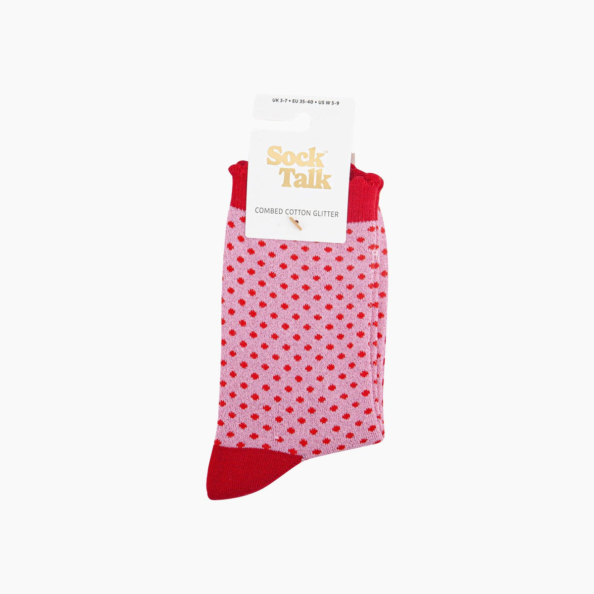 Polka Dot Cotton Glitter Socks in Pink/Red: UK 3-7 | EU 36-40 | US 5-9