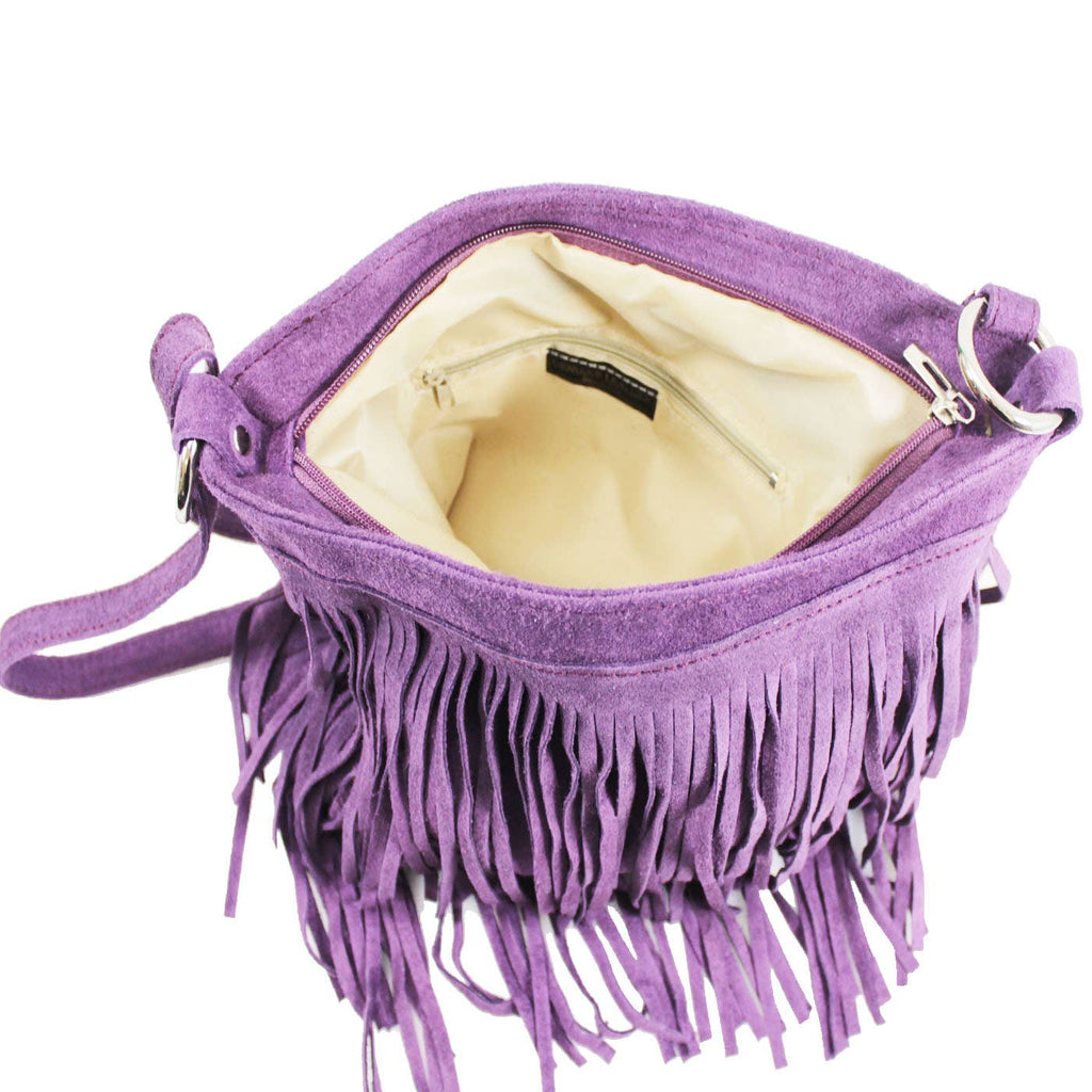 Dark grey Italian Leather Tassle Crossbody Bag