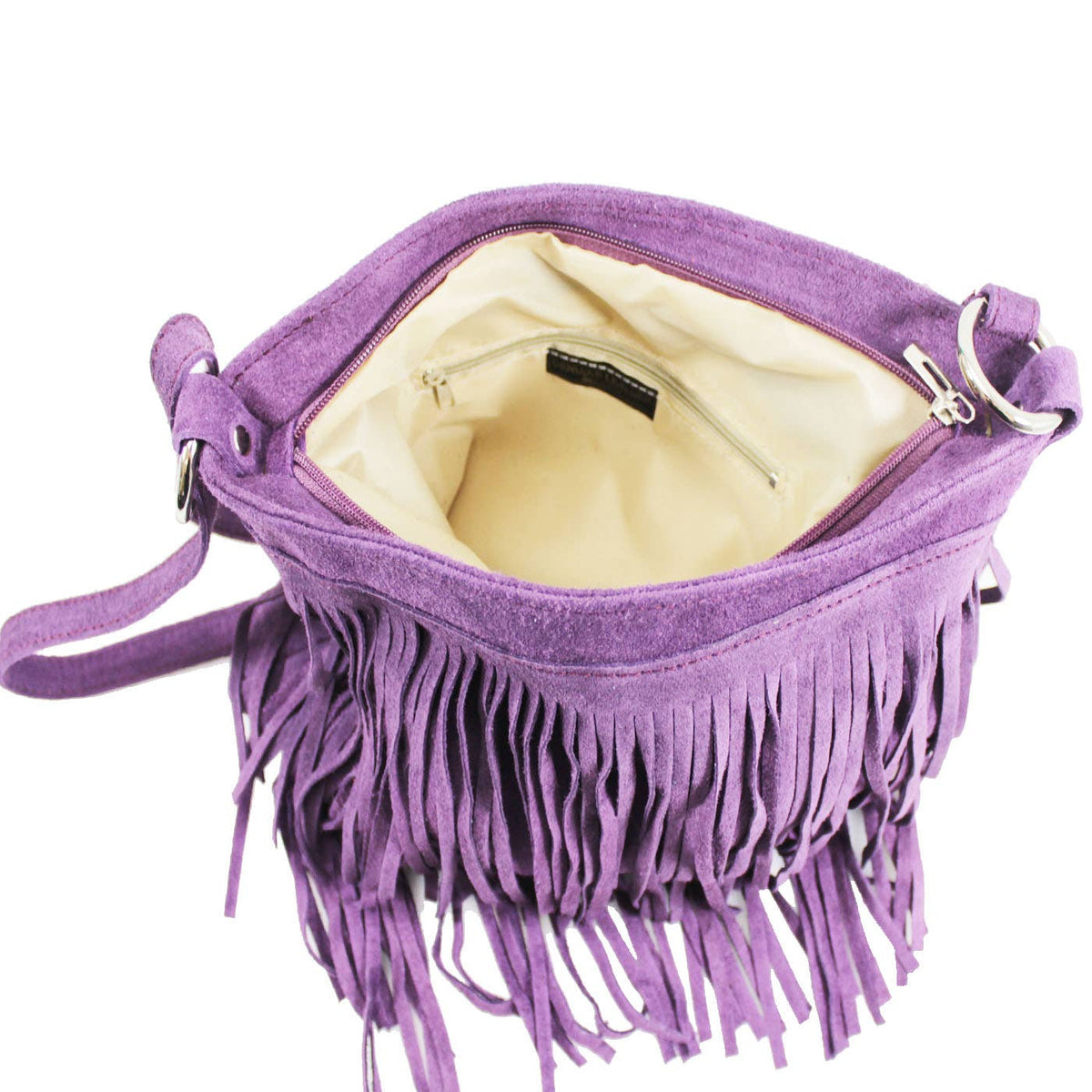Dark grey Italian Leather Tassle Crossbody Bag