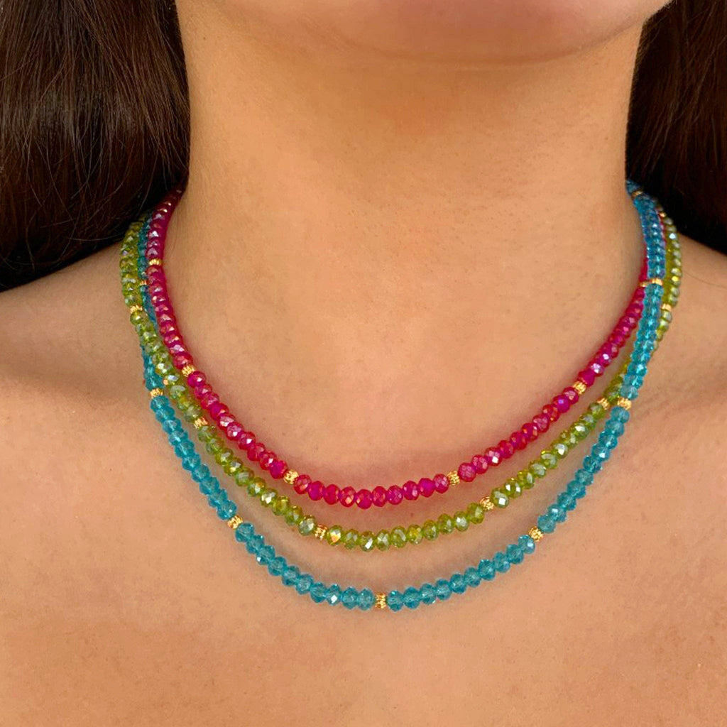 Small Crystal Necklace: Fuchsia