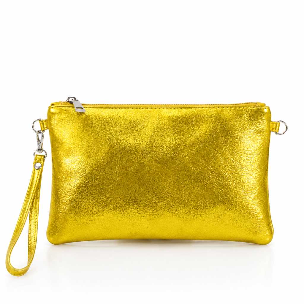 Silver Italian Metallic Leather Clutch Bag