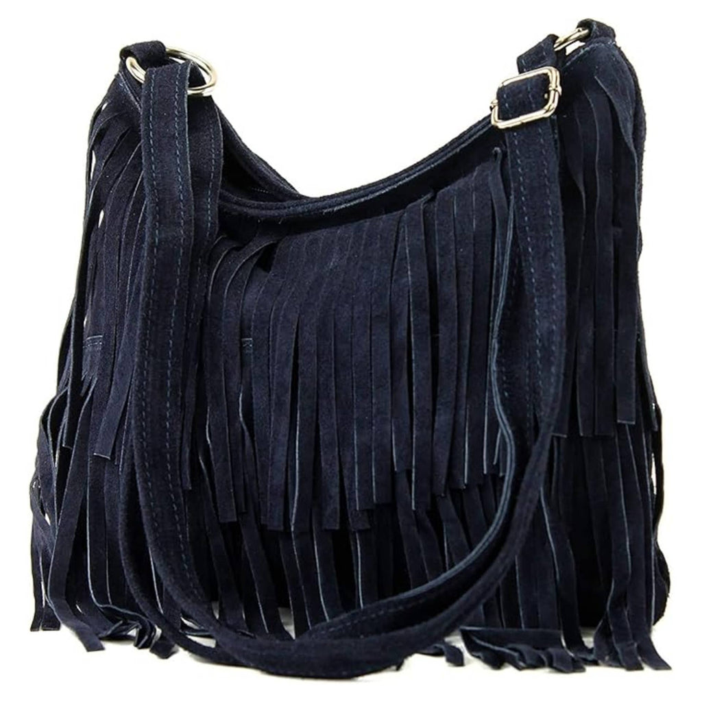 Dark grey Italian Leather Tassle Crossbody Bag