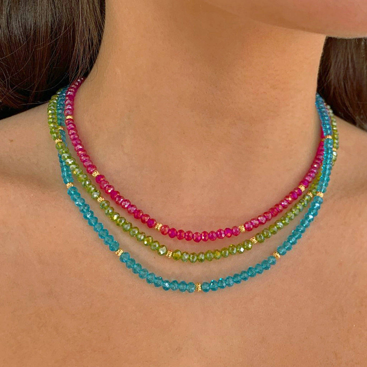 Small Crystal Necklace: Fuchsia