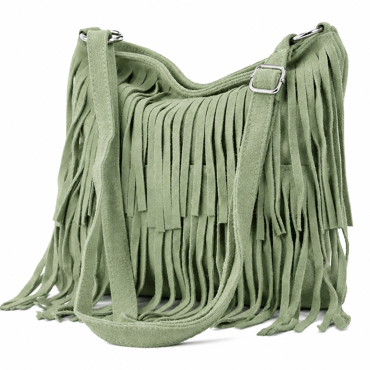 Dark grey Italian Leather Tassle Crossbody Bag