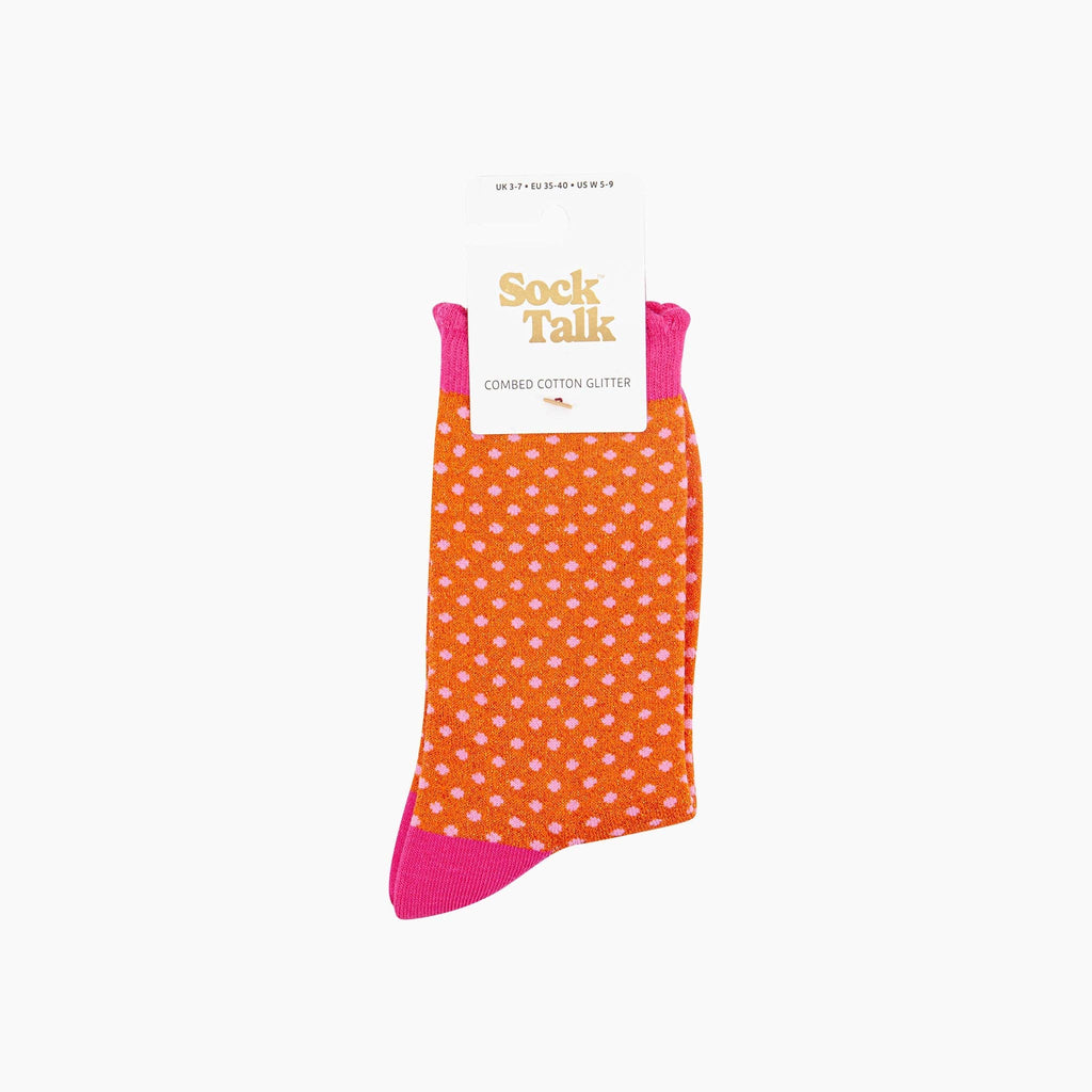 Polka Dots Combed Cotton Glitter Socks in Orange/Hot Pink: UK 3-7 | EU 36-40 | US 5-9