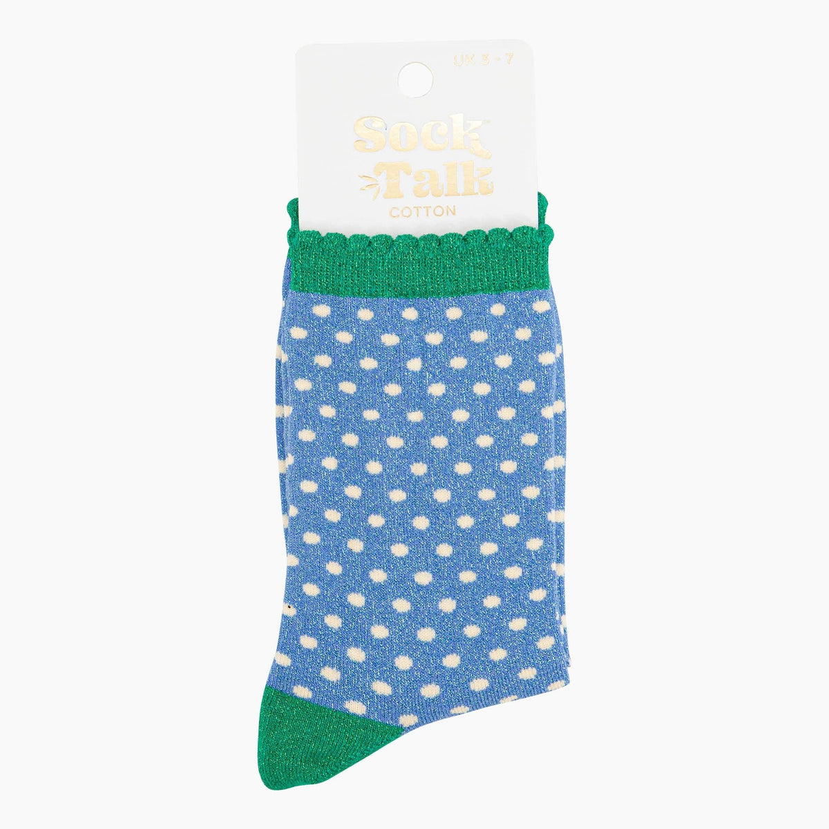 Polka Dot Cotton Glitter Socks in Blue/Green: UK 3-7 | EU 36-40 | US 5-9