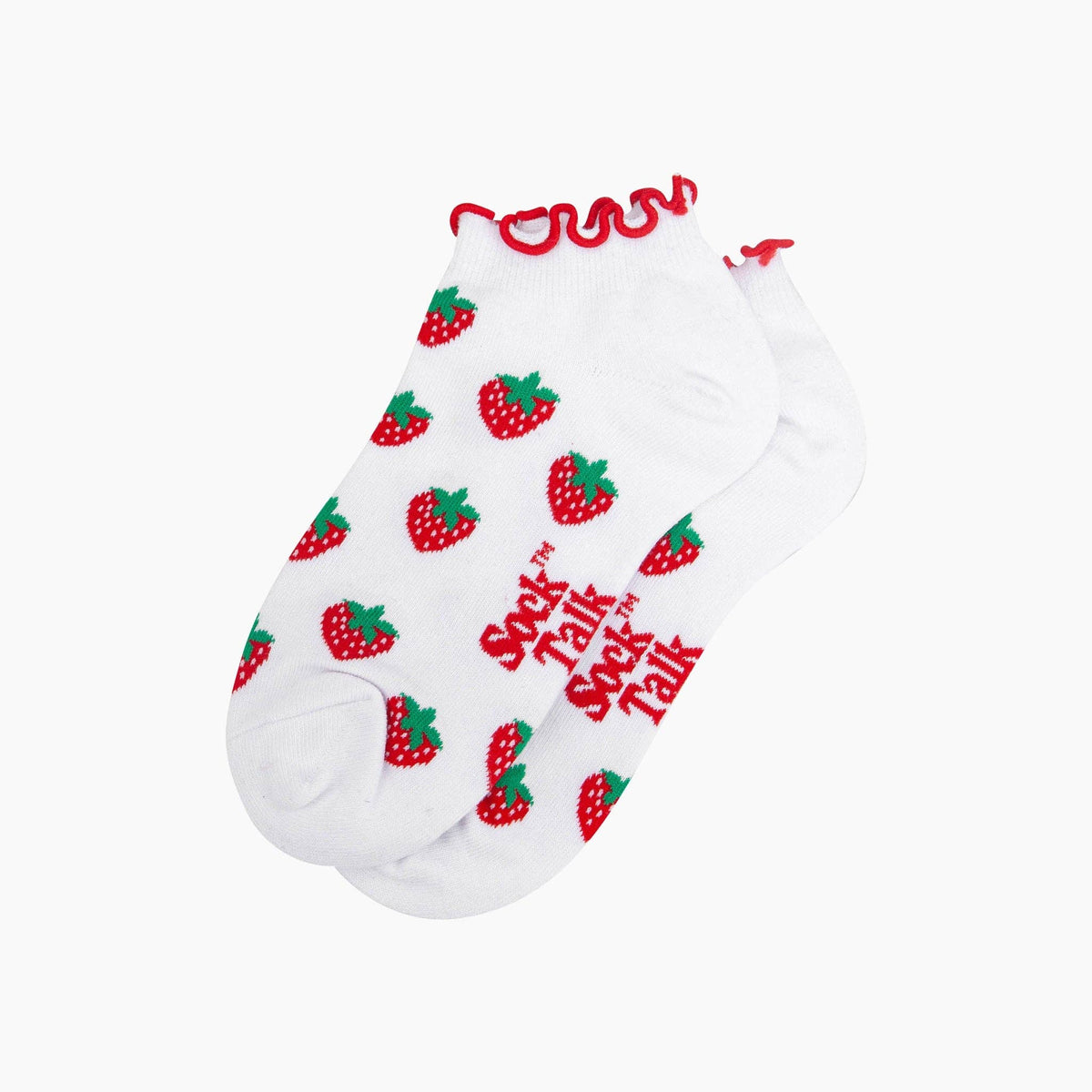Strawberry Frilled Cuff Combed Cotton Trainer Socks in White: UK 3-7 | EU 36-40 | US 5-9