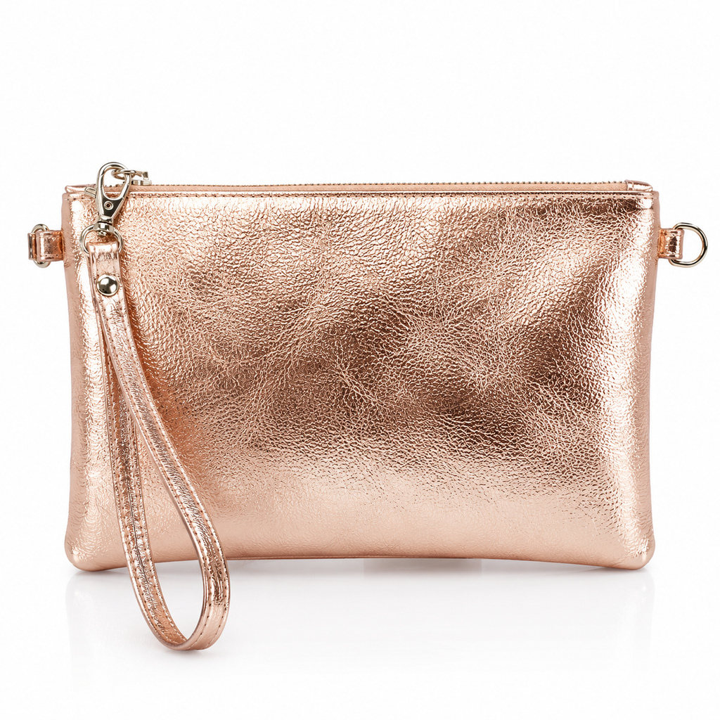 Dark Silver Italian Metallic Leather Clutch Bag