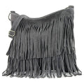 Dark grey Italian Leather Tassle Crossbody Bag