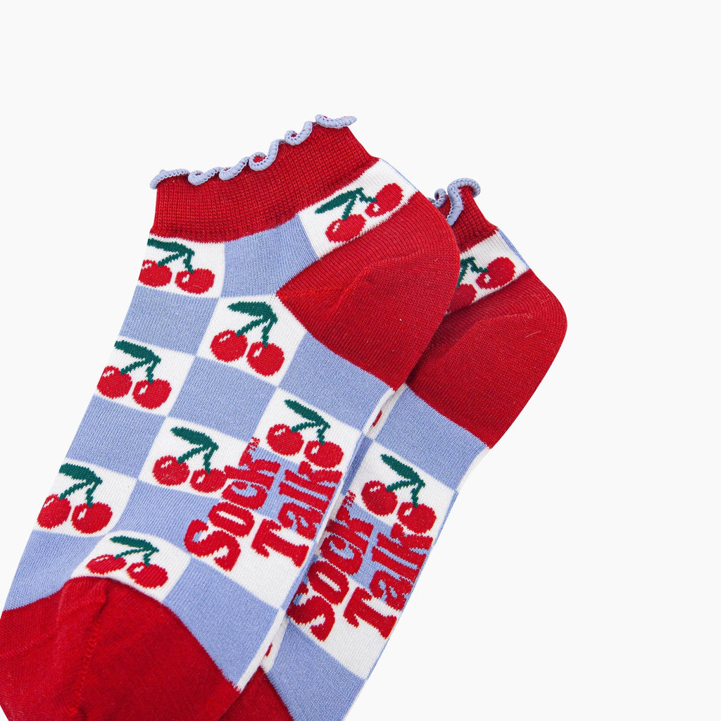 Cherry Checkerboard Bamboo Trainer Socks in Blue: UK 3-7 | EU 36-40 | US 5-9
