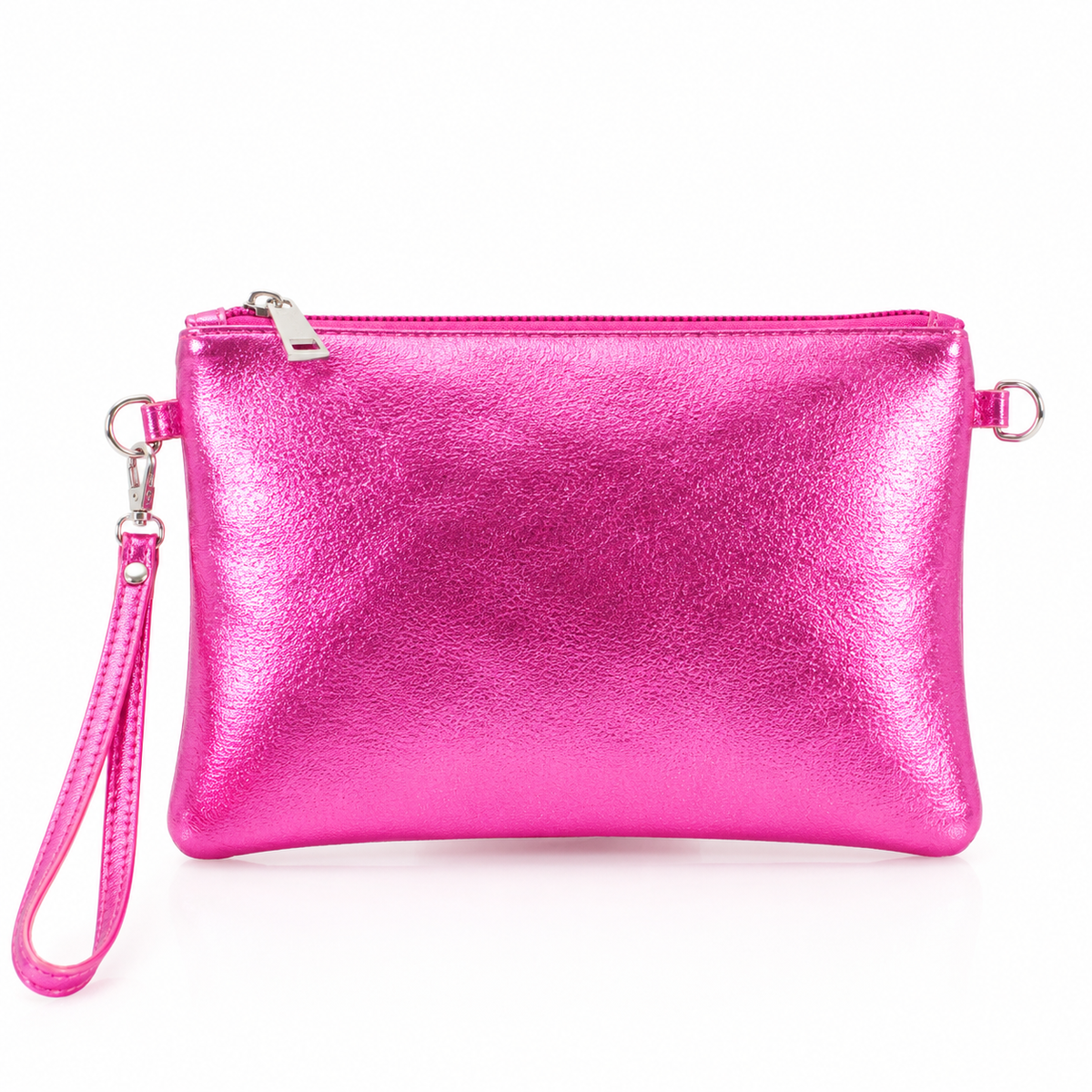 Silver Italian Metallic Leather Clutch Bag