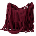 Wine Italian Leather Tassle Crossbody Bag