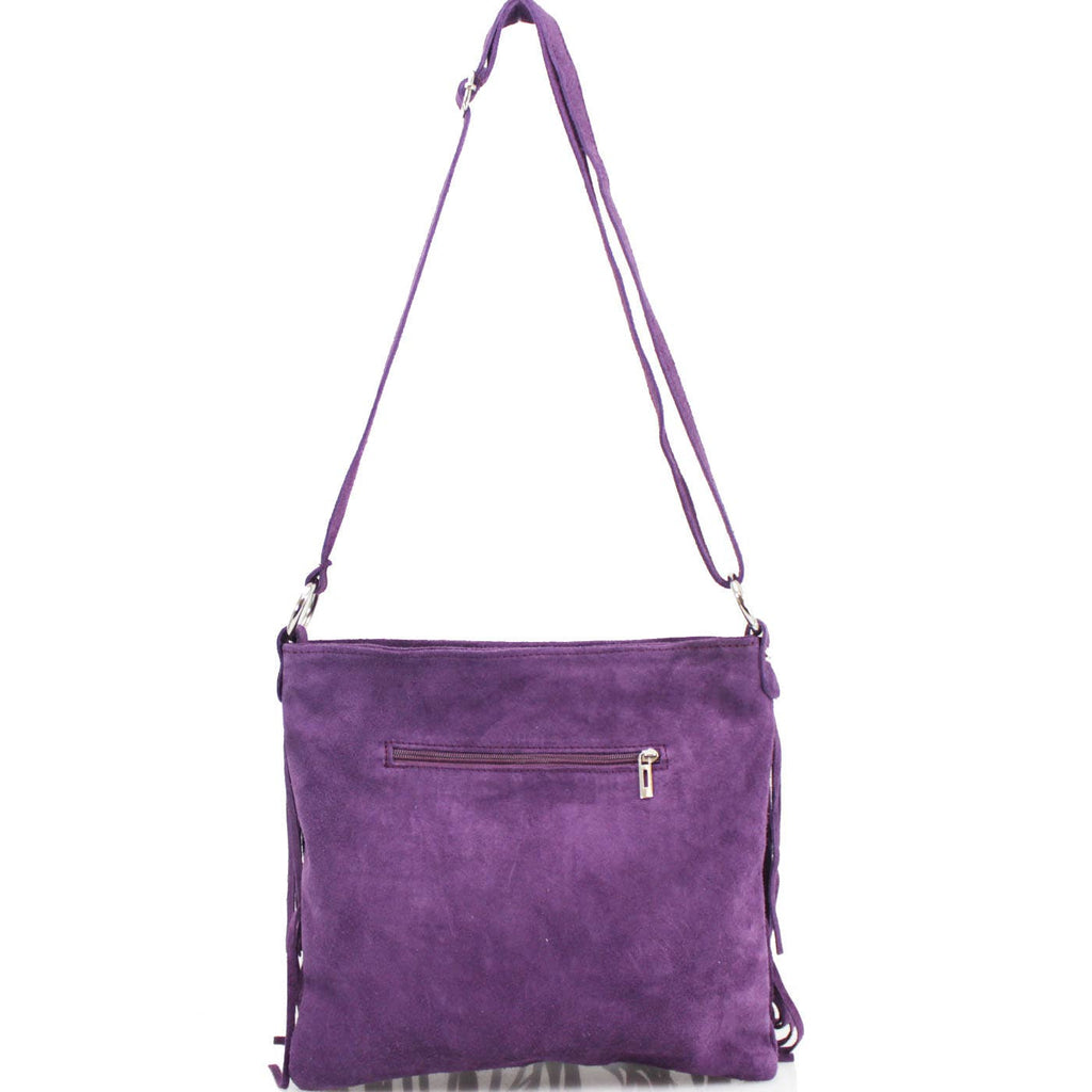 Dark grey Italian Leather Tassle Crossbody Bag
