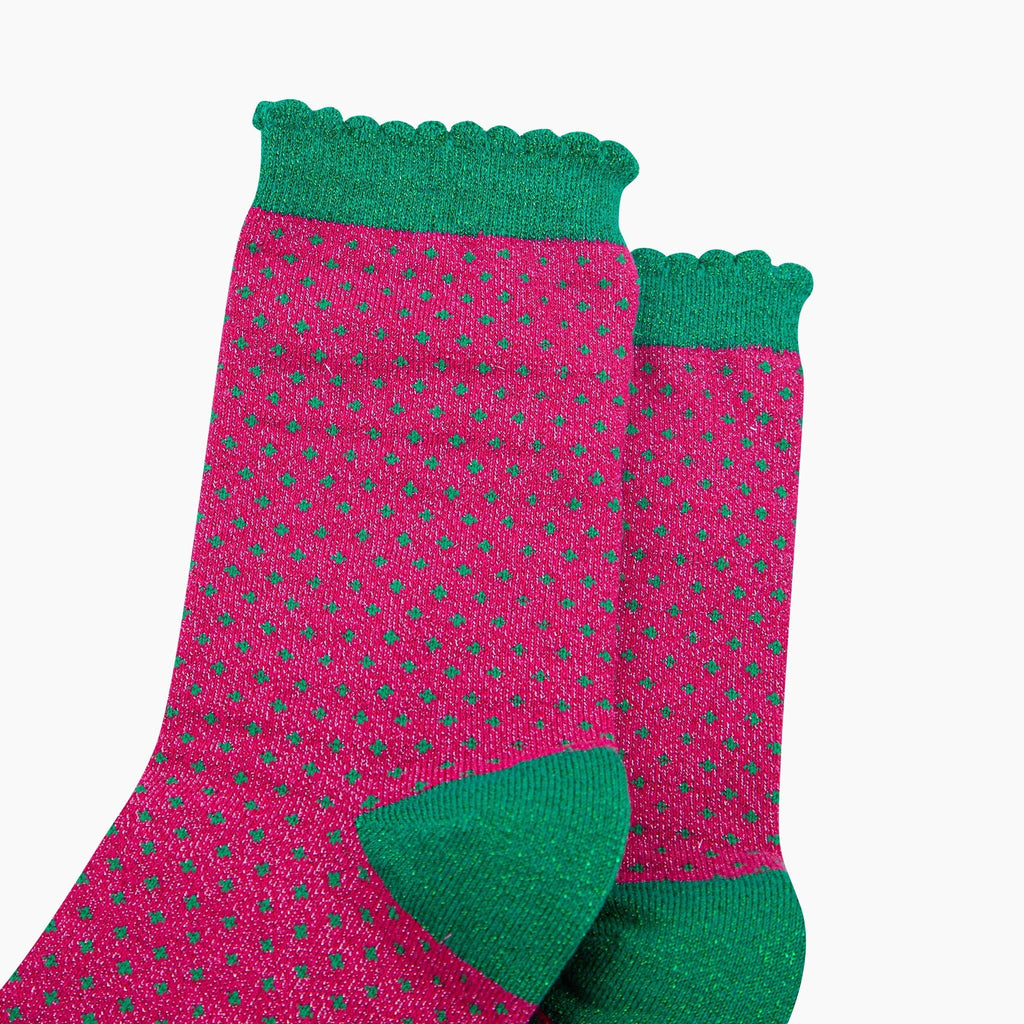 Polka Dots Combed Cotton Glitter Socks in Hot Pink: UK 3-7 | EU 36-40 | US 5-9