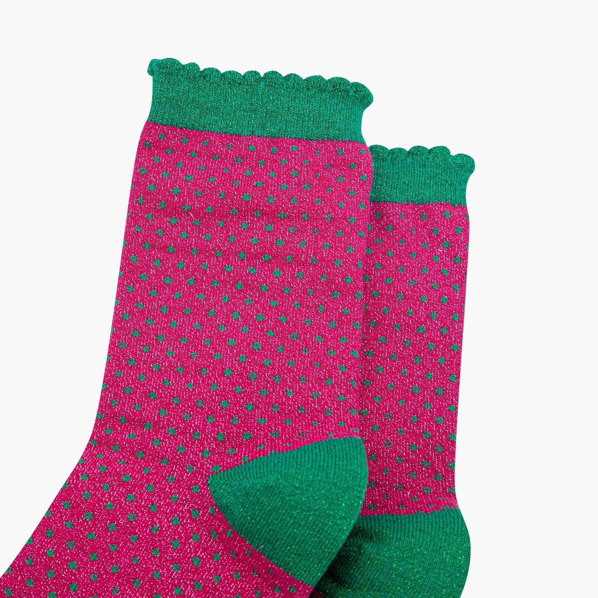 Polka Dots Combed Cotton Glitter Socks in Hot Pink: UK 3-7 | EU 36-40 | US 5-9