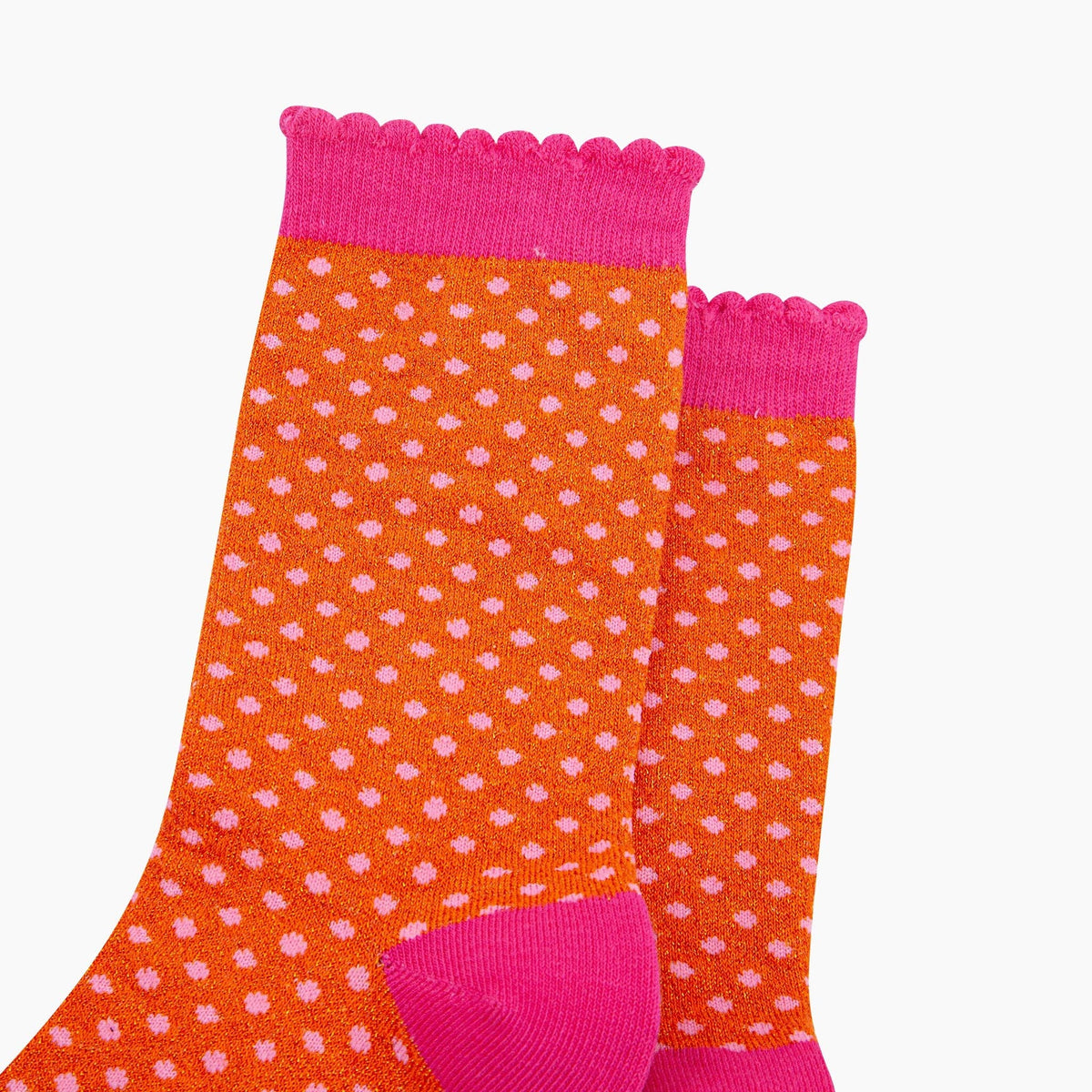 Polka Dots Combed Cotton Glitter Socks in Orange/Hot Pink: UK 3-7 | EU 36-40 | US 5-9